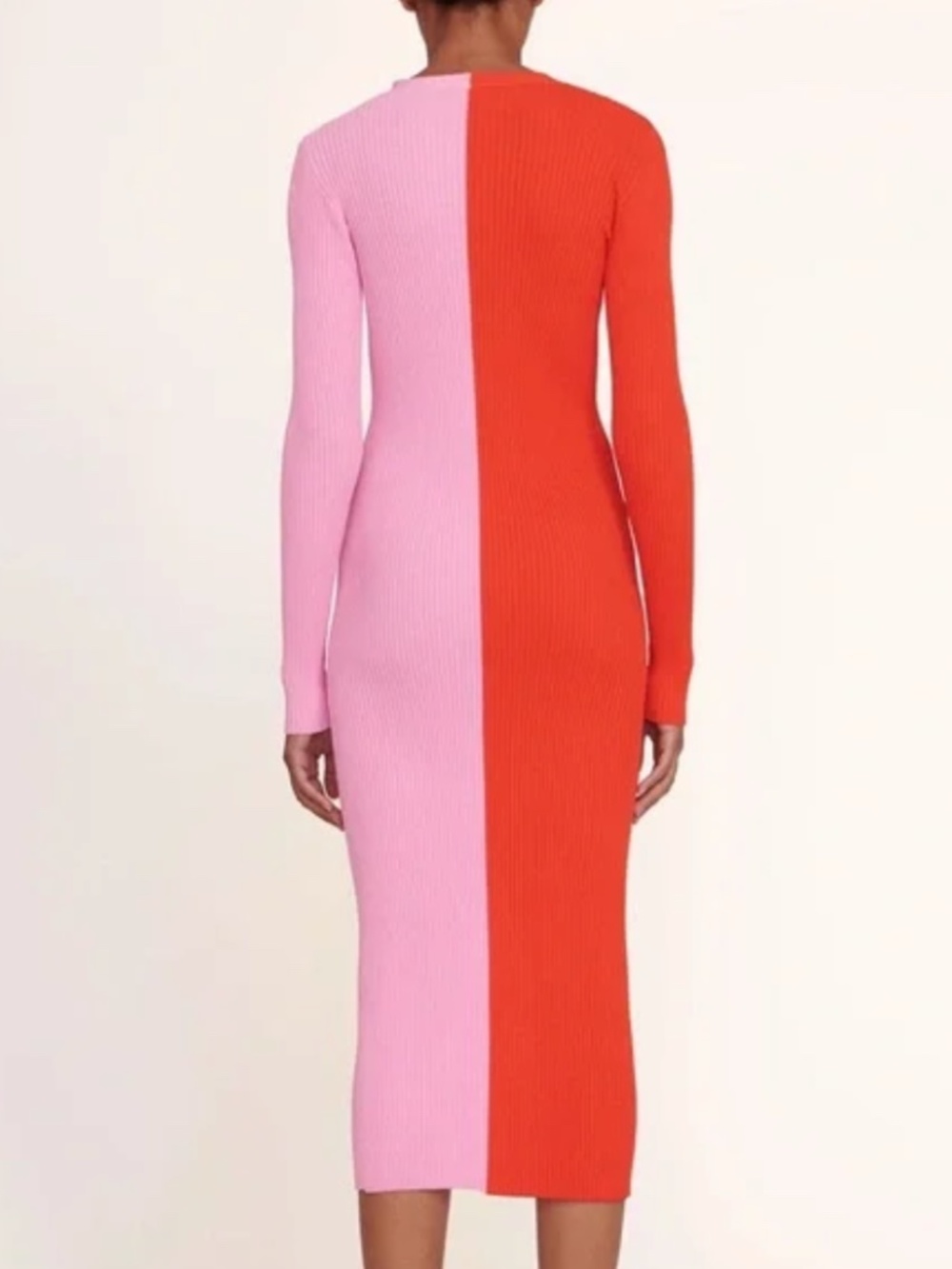 NWT STAUD Colorblock Red Pink Long Sleeve Sweater Dress - Picture 3 of 7